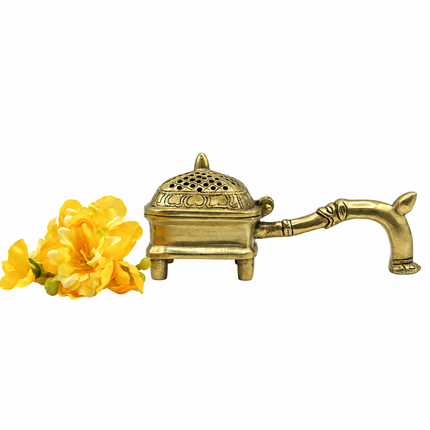 Handcrafted Brass Incense Burner with Perforated Lid & Sculpted Handle