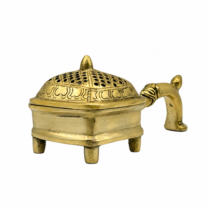 Handcrafted Brass Incense Burner with Perforated Lid & Sculpted Handle