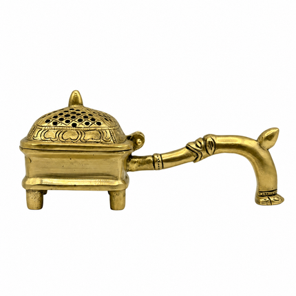 Handcrafted Brass Incense Burner with Perforated Lid & Sculpted Handle