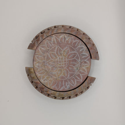 Hand-Carved Sunflower Marble Coaster Set – One-of-One Artisan Masterpiece - Handcrafted Indian Home Decor