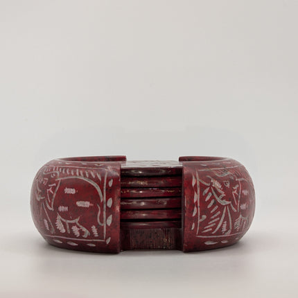 Elegant Elephant Motif Marble Coaster Set — Handmade Indian Artisanal