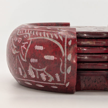 Elegant Elephant Motif Marble Coaster Set — Handmade Indian Artisanal