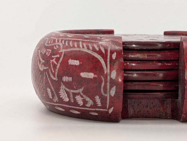 Elegant Elephant Motif Marble Coaster Set — Handmade Indian Artisanal