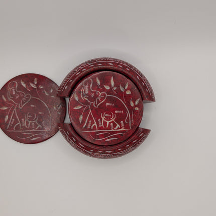 Elegant Elephant Motif Marble Coaster Set — Handmade Indian Artisanal