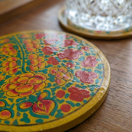 Handmade papier-mâché coaster set – Classic Kashmiri Papier-Mâché Coaster Set by The Ganges