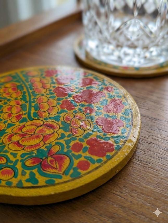 Handmade papier-mâché coaster set – Classic Kashmiri Papier-Mâché Coaster Set by The Ganges