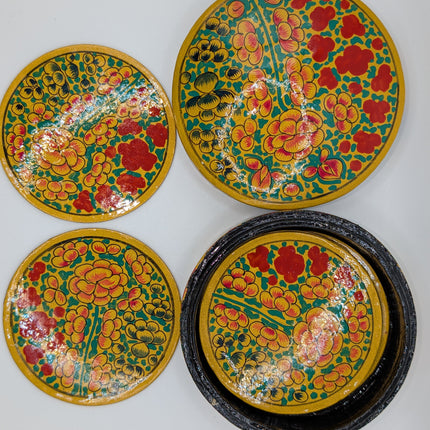 Classic Kashmiri Papier-Mâché Coaster Set — Handmade Indian Artisanal