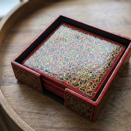 Handmade papier-mâché coaster set – Square Kashmiri Papier-Mâché Coaster Set by The Ganges