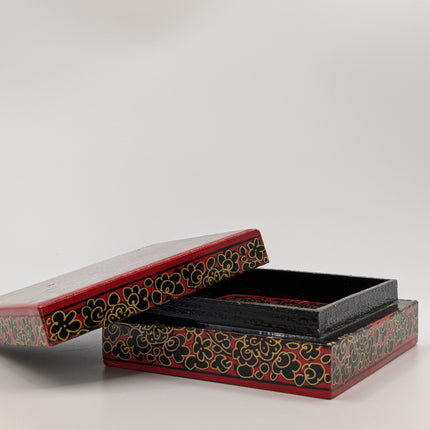 Regal Kashmiri Papier-Mâché Coaster Set (Square) — Handmade Indian Artisanal