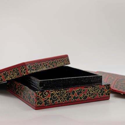 Regal Kashmiri Papier-Mâché Coaster Set (Square) — Handmade Indian Artisanal