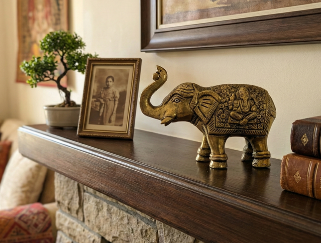 Divine Elephant Solid Brass Sculpture - Handmade Indian Artisan