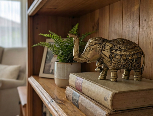 Good Luck Totem Elephant Solid Brass Sculpture - Handmade Indian Artisan