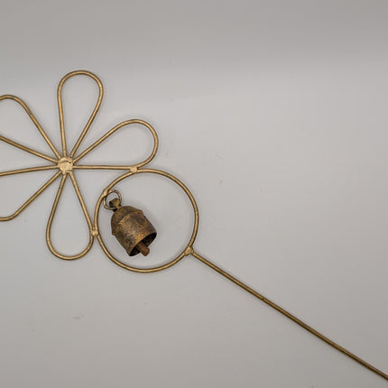 Graceful Flower & Bell Garden Stake — Handmade Indian Artisanal