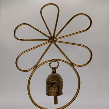 Graceful Flower & Bell Garden Stake — Handmade Indian Artisanal