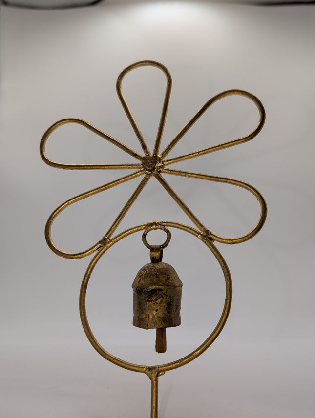 Graceful Flower & Bell Garden Stake — Handmade Indian Artisanal