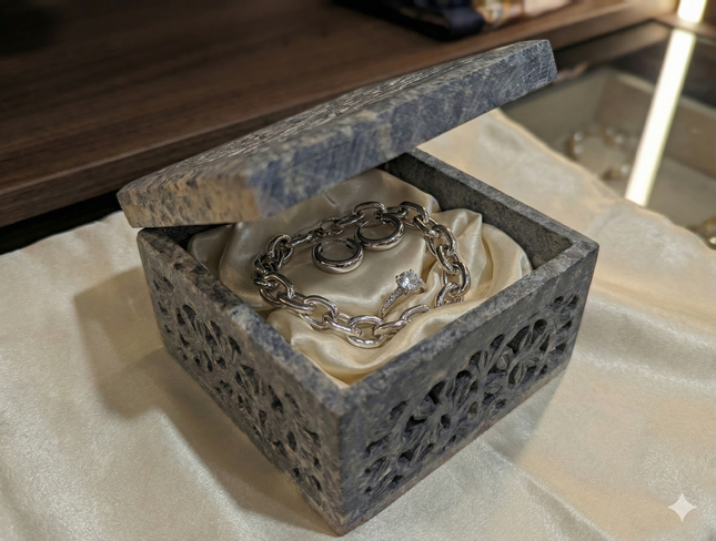 Exquisite Hand-Carved Marble Jewellery Box — Handmade Indian Artisanal