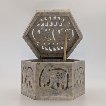 Hand-Carved Hexagonal Marble Jewellery Box · Where Rajasthan's Stone Legacy Holds Your Treasures