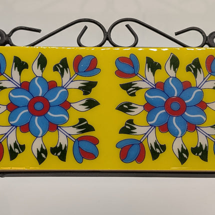 Vibrant Ceramic Double Hanger Hook — Handmade Indian Artisanal