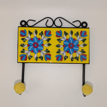Vibrant Ceramic Double Hanger Hook — Handmade Indian Artisanal