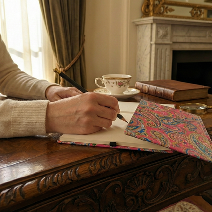 Magnificent Paisley Handmade Notebook - Traditional Indian Textile & Handcrafted Paper (18×18 cm)