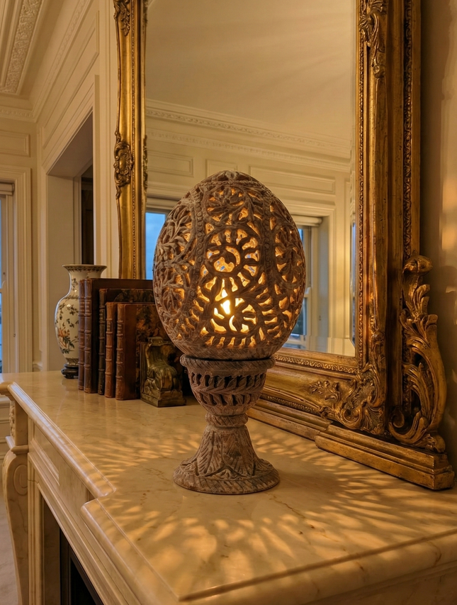 Majestic Jaipur Marble Shade Tealight Holder — Handmade Indian Artisanal