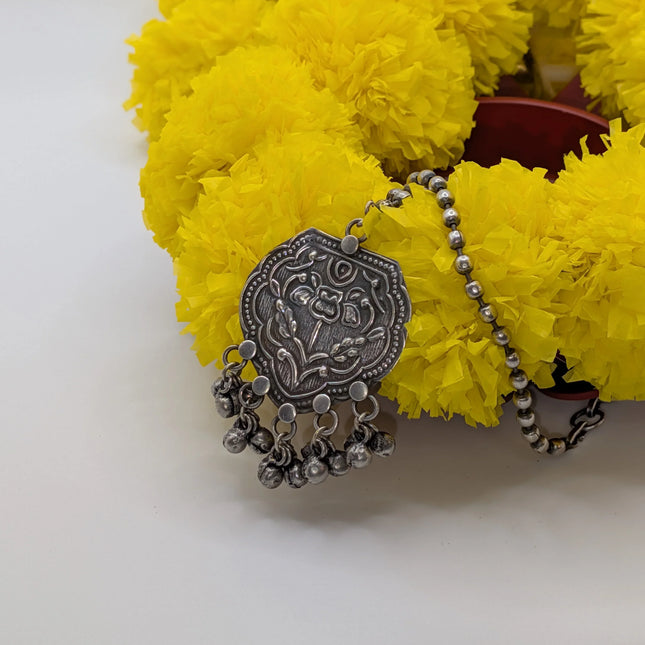 The Heart Amulet Ghungroo Necklace in Oxidised German Silver