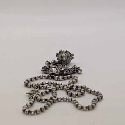 Bird and Jhumka Pendant Necklace on Oxidised German Silver Bead Chain