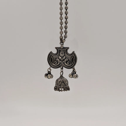 Bird and Jhumka Pendant Necklace on Oxidised German Silver Bead Chain