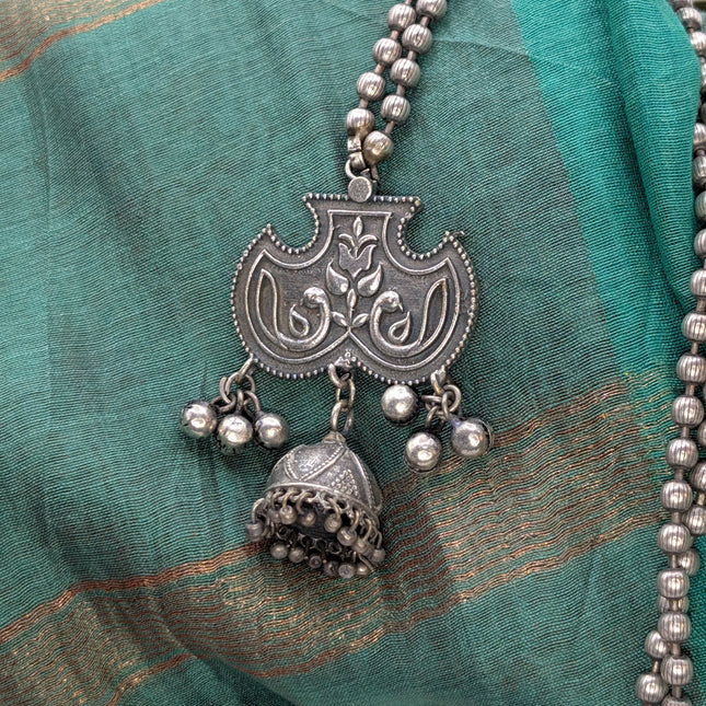 Bird and Jhumka Pendant Necklace on Oxidised German Silver Bead Chain