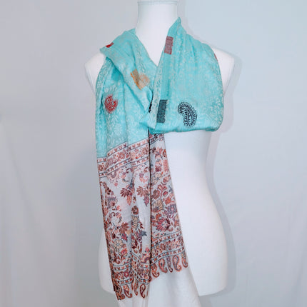 Authentic Cashmere Shawl-Artisanal-Blue Floral Pattern