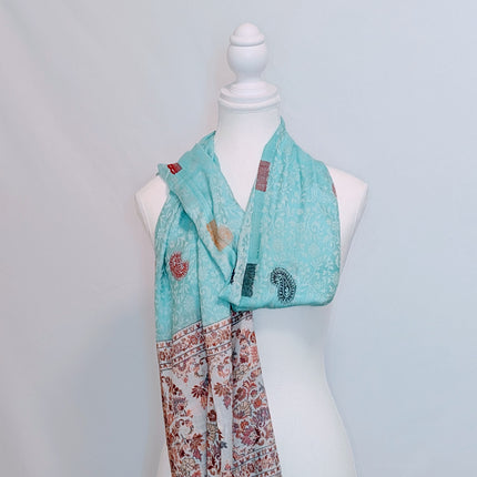 Authentic Cashmere Shawl-Artisanal-Blue Floral Pattern