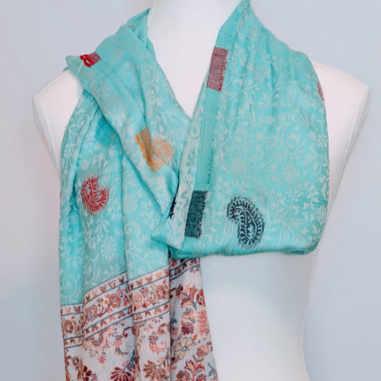 Authentic Cashmere Shawl-Artisanal-Blue Floral Pattern