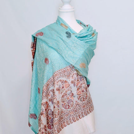 Kashmiri Cashmere Shawl - Blue Floral | Woven in Kashmir, Ships from Sydney