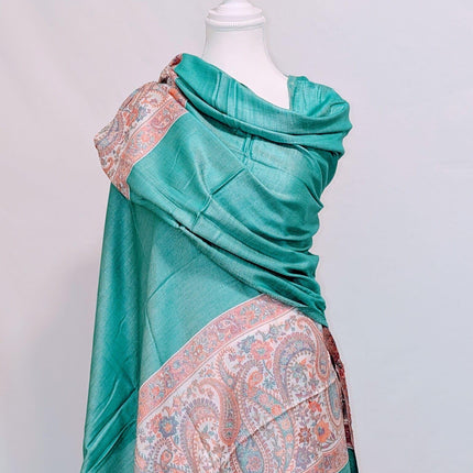 Kashmiri Cashmere Shawl - Emerald with Ivory Paisley | Woven in Kashmir