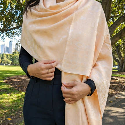 Authentic Cashmere Shawl — Delicate Saffron with Solid Weave