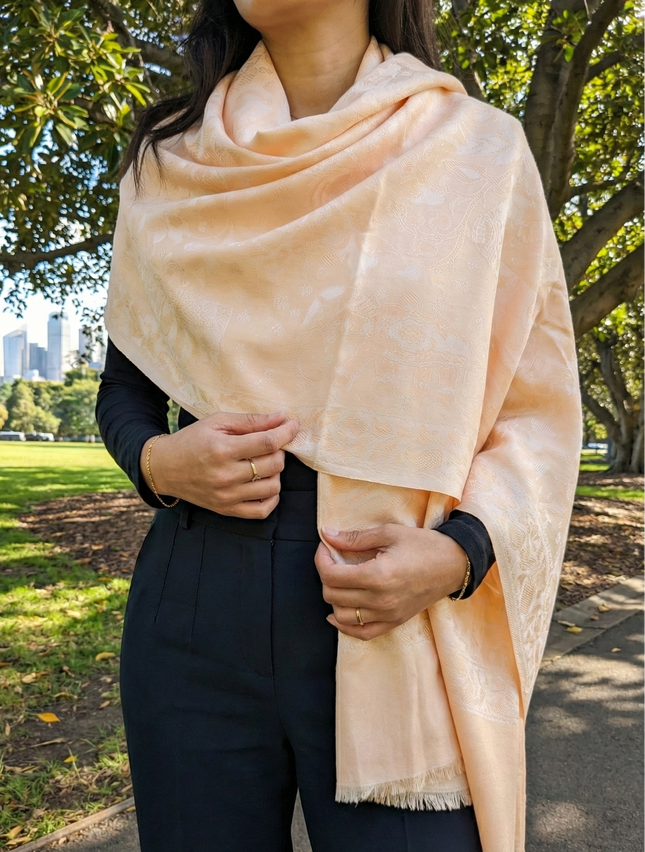 Authentic Cashmere Shawl — Delicate Saffron with Solid Weave