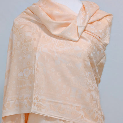 Authentic Cashmere Shawl — Delicate Saffron with Solid Weave