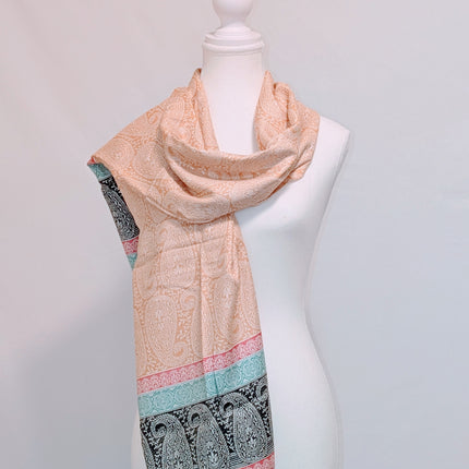 Authentic Cashmere Shawl — Saffron Paisley with Multicolour Paisley Border