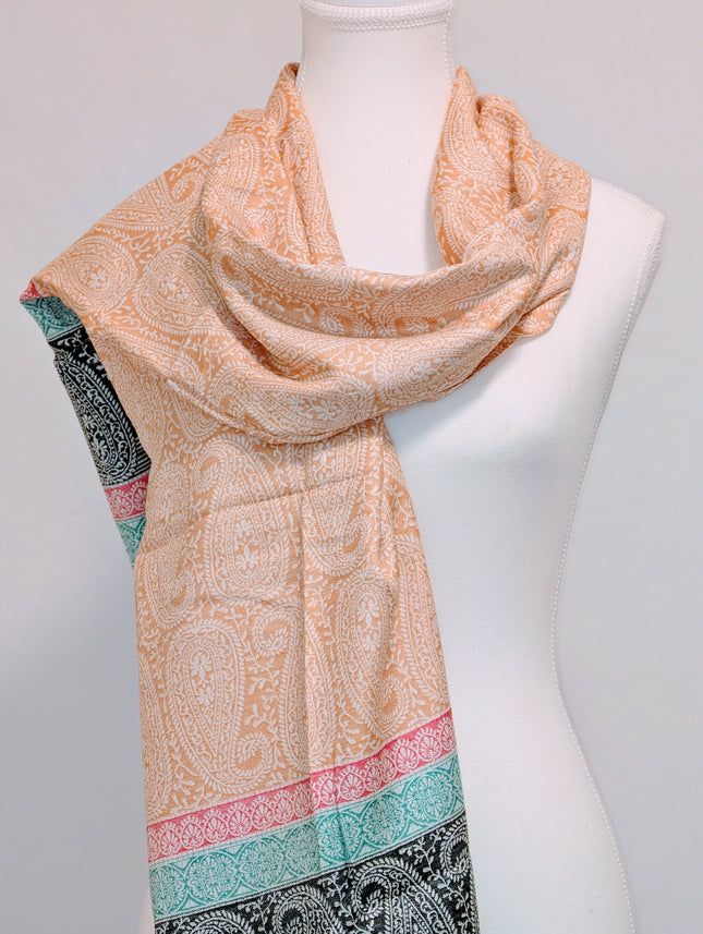 Authentic Cashmere Shawl — Saffron Paisley with Multicolour Paisley Border