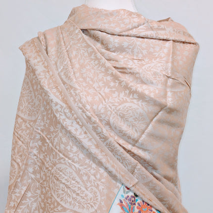 Authentic Cashmere Shawl — Almond Beige with Floral Panel Border