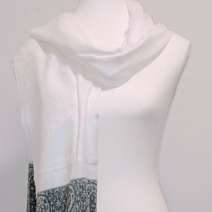 Authentic Cashmere Shawl — Ivory with Charcoal Paisley Border