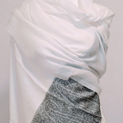 Kashmiri Cashmere Shawl - Ivory, Charcoal Paisley | Woven in Kashmir