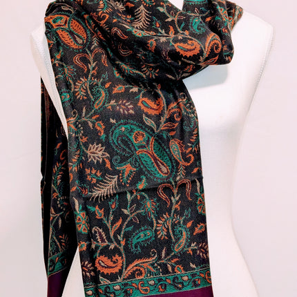 Authentic Cashmere Shawl — Midnight Black with Multicolour Paisley Work