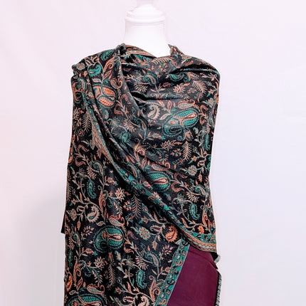 Authentic Cashmere Shawl — Midnight Black with Multicolour Paisley Work