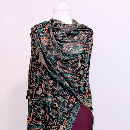 Kashmiri Cashmere Shawl - Black, Multicolour Paisley | Woven in Kashmir
