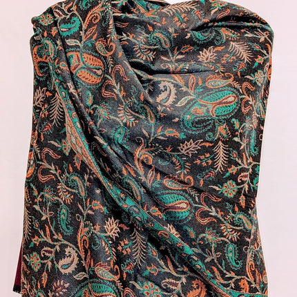 Kashmiri Cashmere Shawl - Black, Multicolour Paisley | Woven in Kashmir