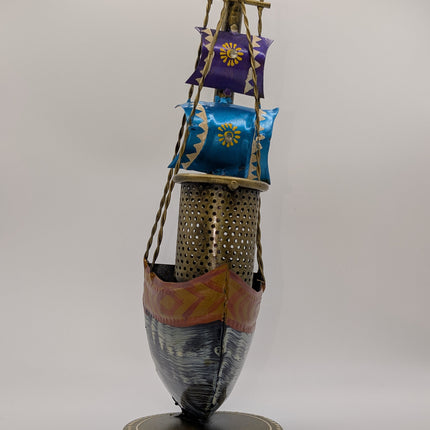 Vibrant Metal Ship Pen Stand — Handmade Indian Artisanal