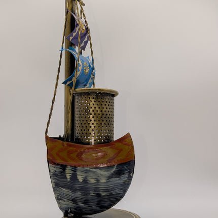 Vibrant Metal Ship Pen Stand — Handmade Indian Artisanal