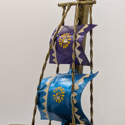 Vibrant Metal Ship Pen Stand — Handmade Indian Artisanal