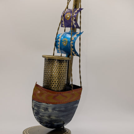 Vibrant Metal Ship Pen Stand — Handmade Indian Artisanal